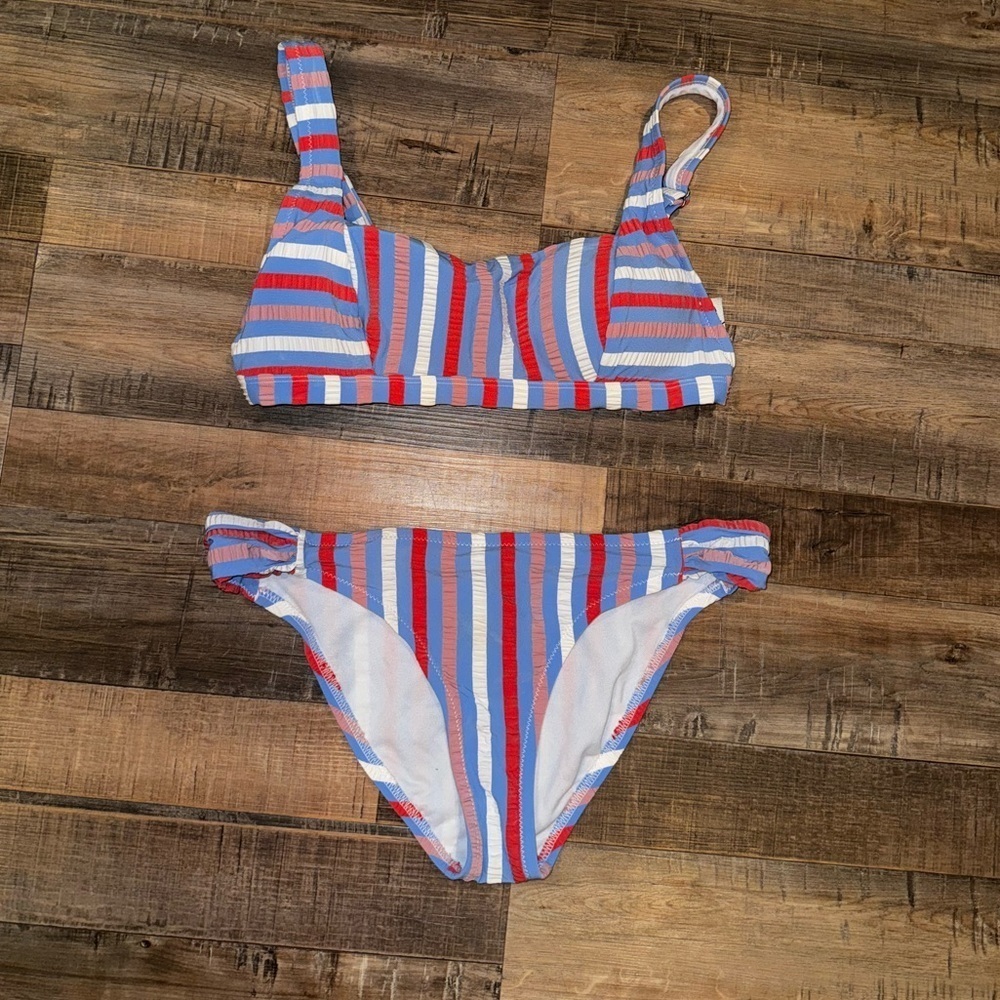 Jessica Simpson Multi-Color Striped Padded Bikini Set Textured Size Small